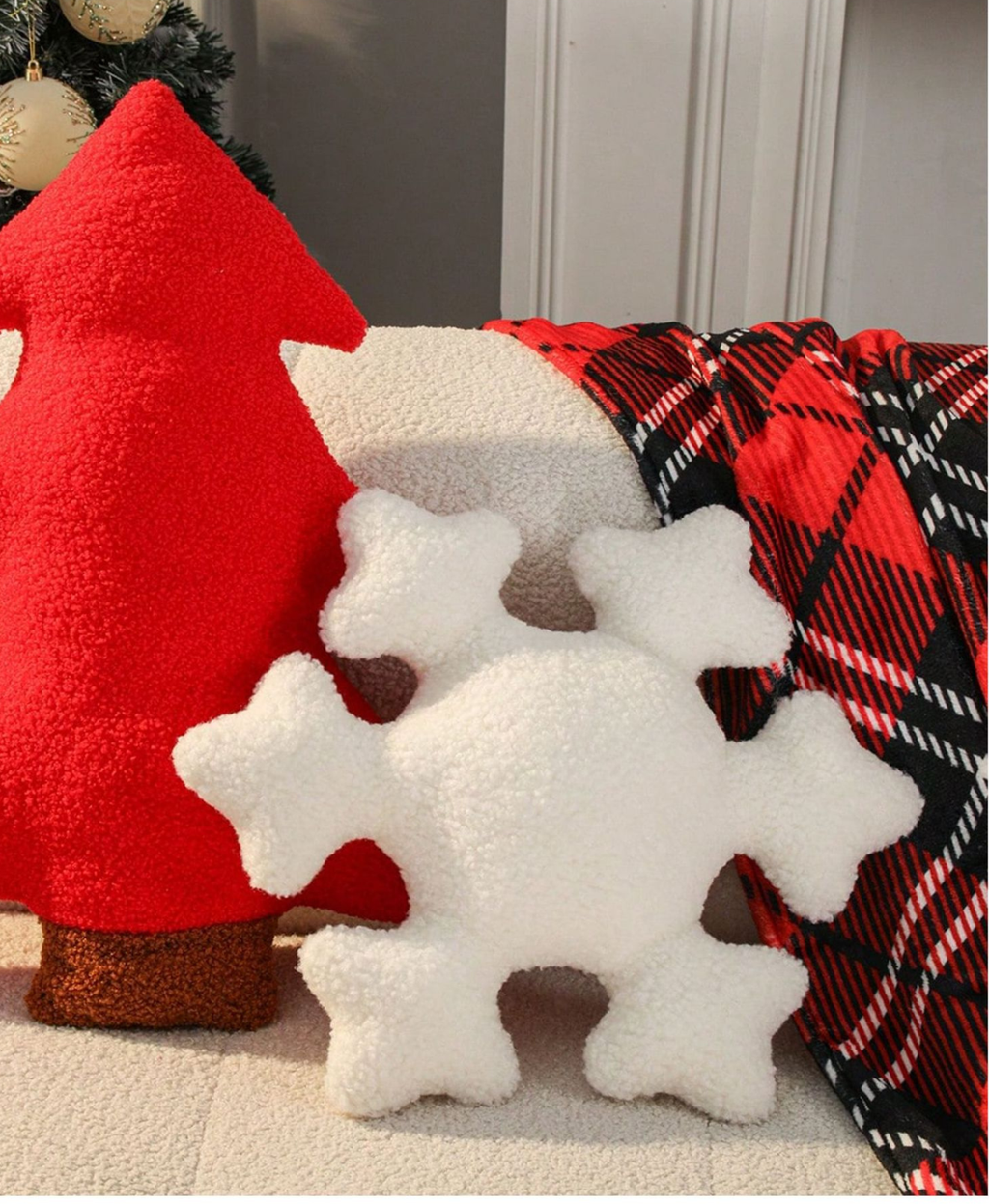 White Snowflake Throw Pillow