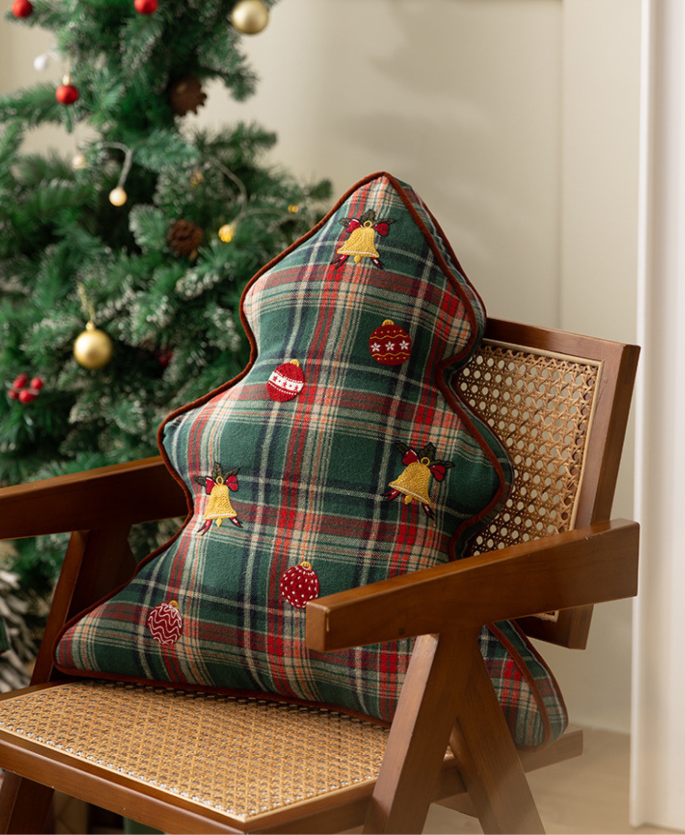 Green Checkered Christmas Pillow