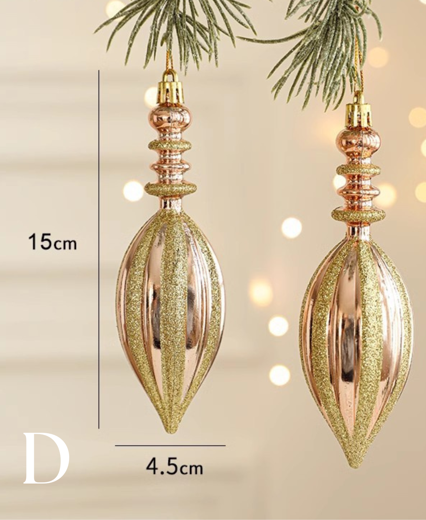 Peach Sparkle Christmas Tree Ornaments Set