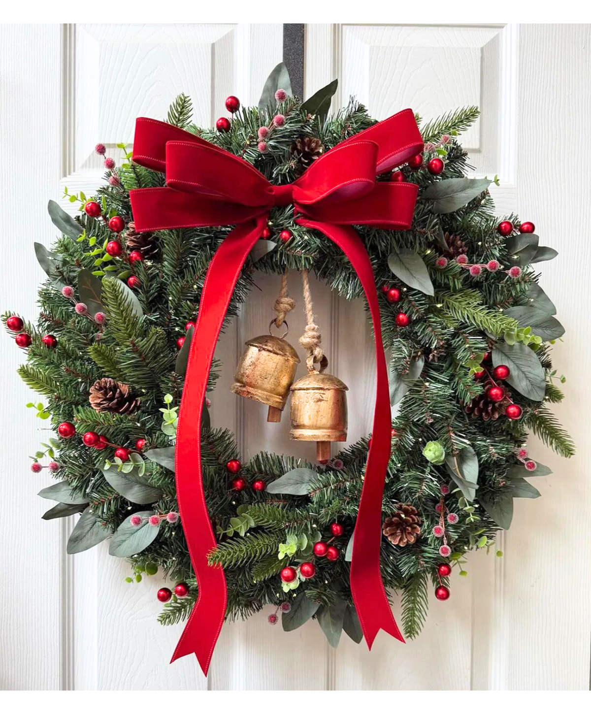 Bell & Bow Wreath with LED Light