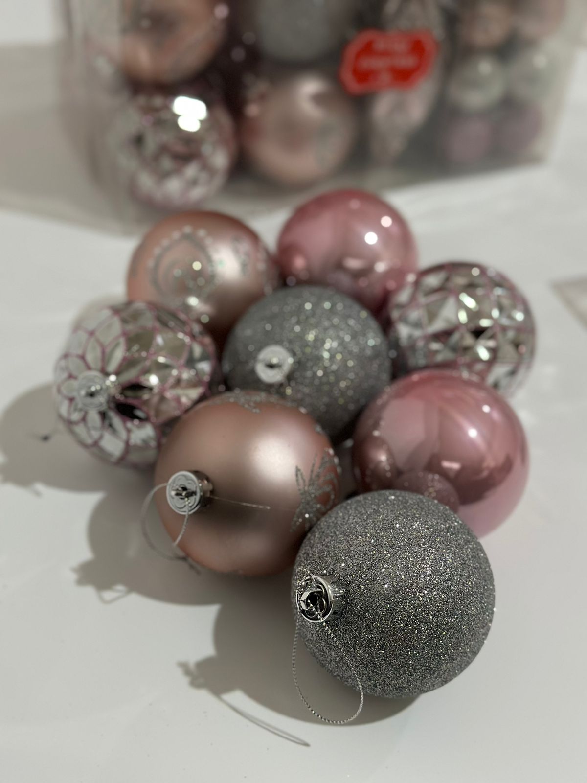 Christmas Pink & Silver Ornament Set Box