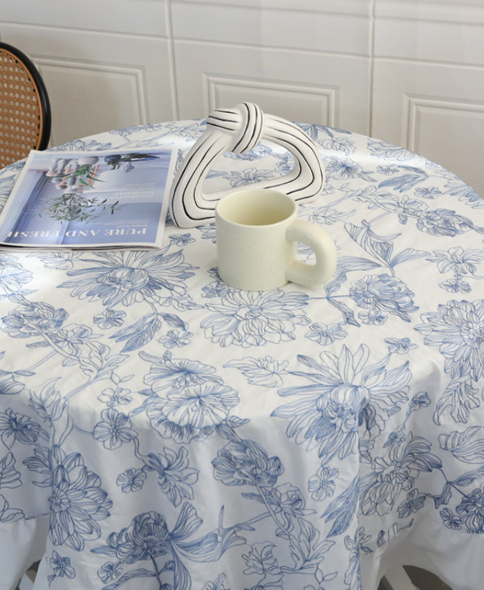 Eleanor Embroidered Round Tablecloth Floated Style
