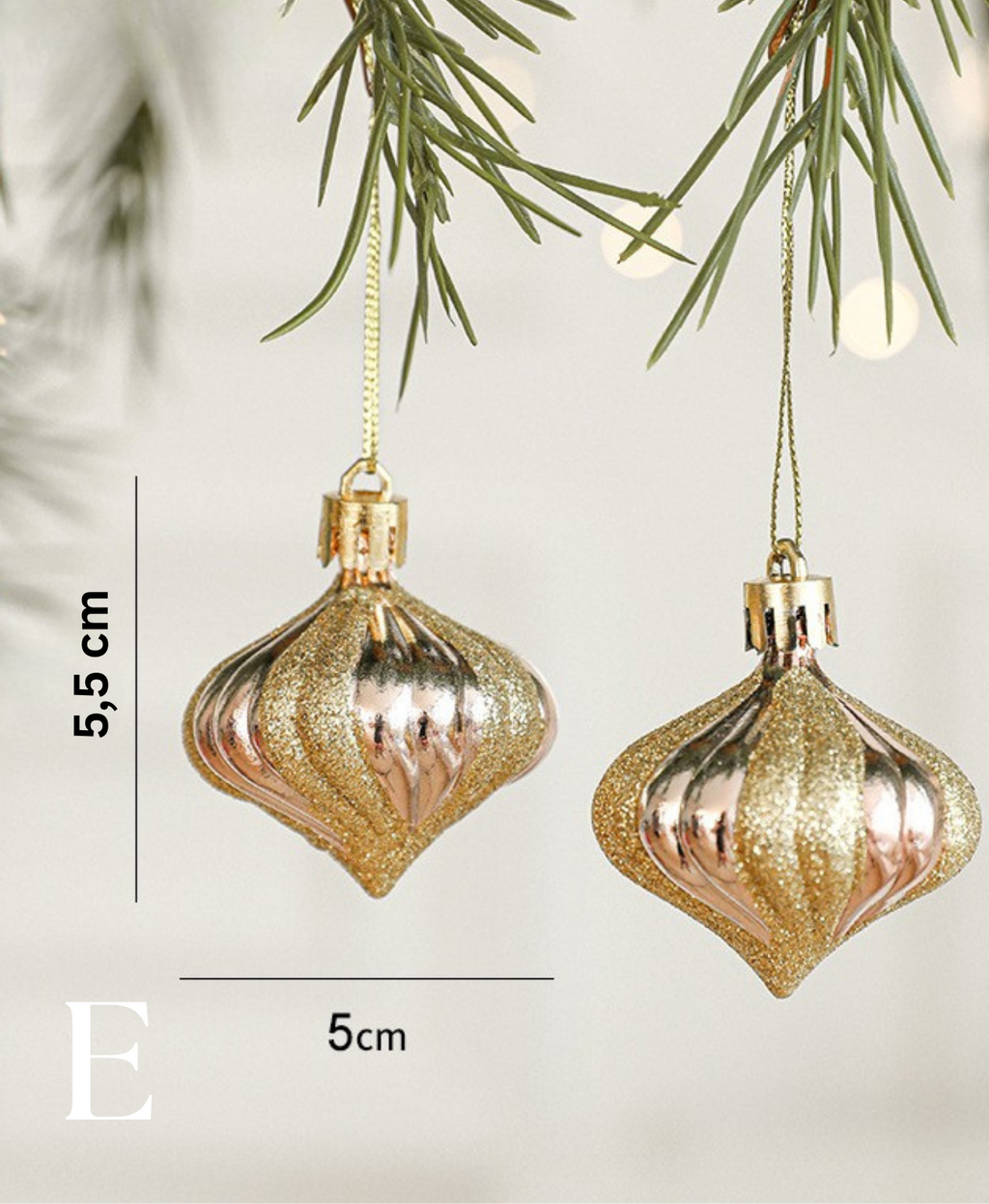 Peach Sparkle Christmas Tree Ornaments Set