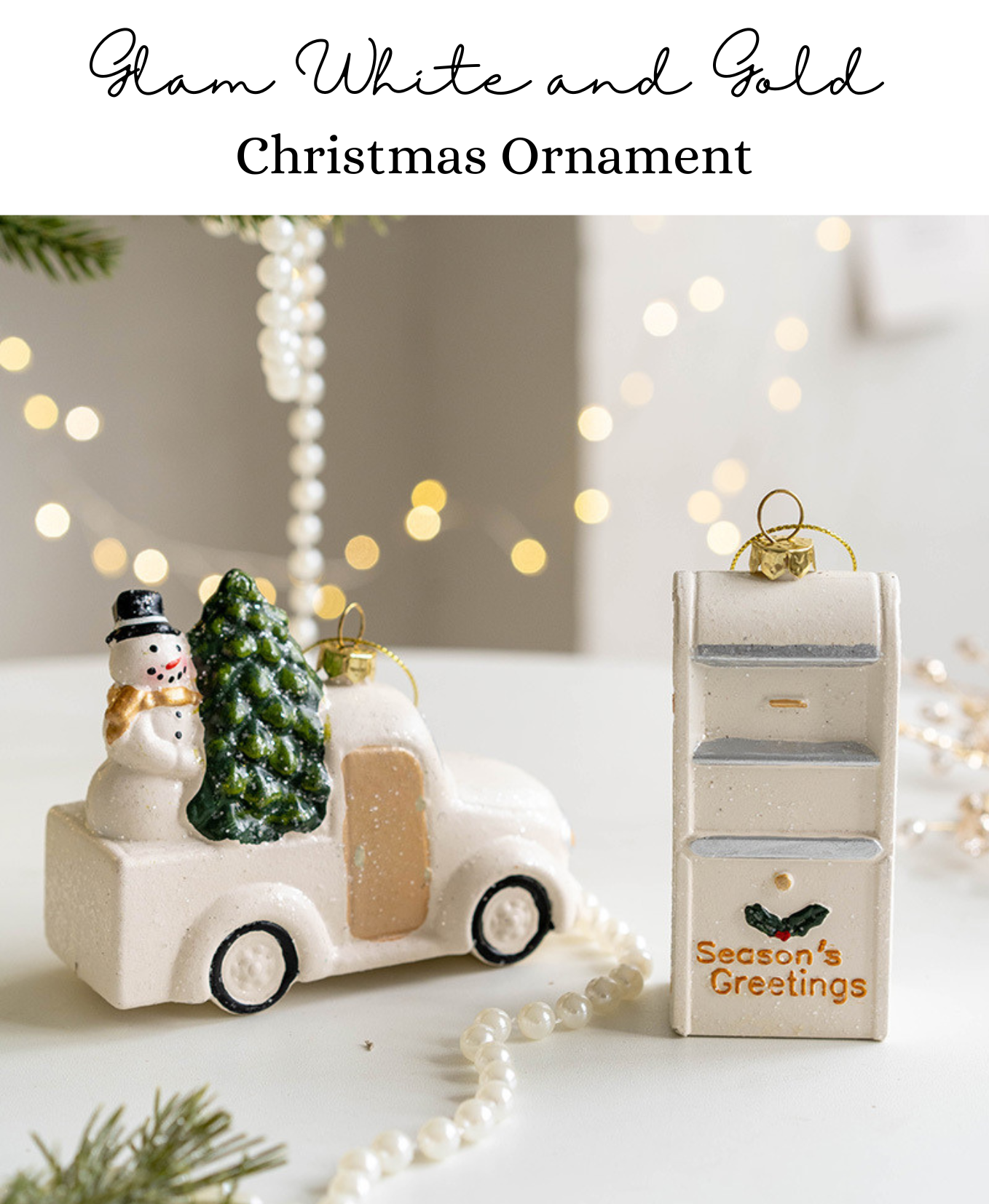 Glam White and Gold Christmas Ornament