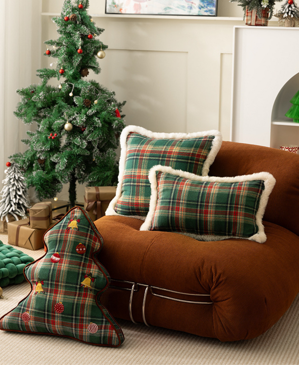 Green Checkered Christmas Pillow