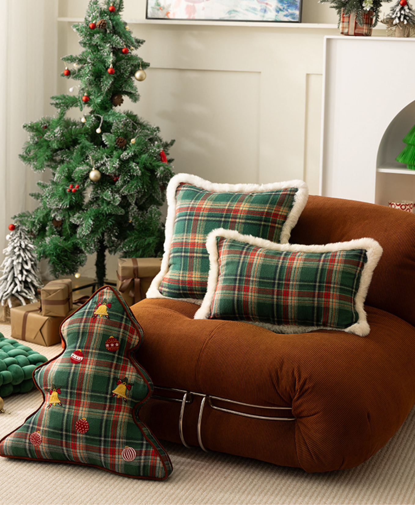 Green Checkered Christmas Pillow