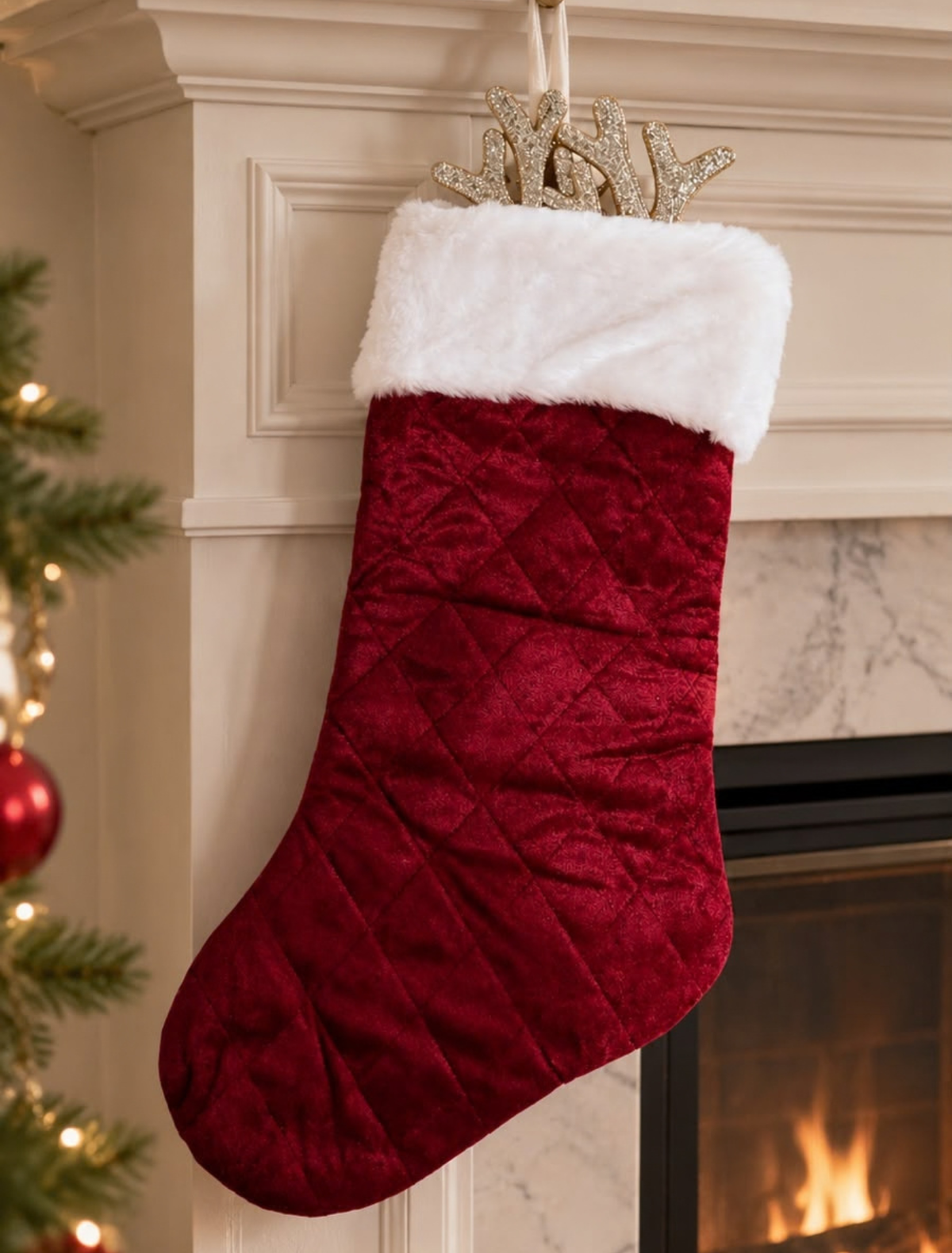 Velvet Antler Christmas Stocking