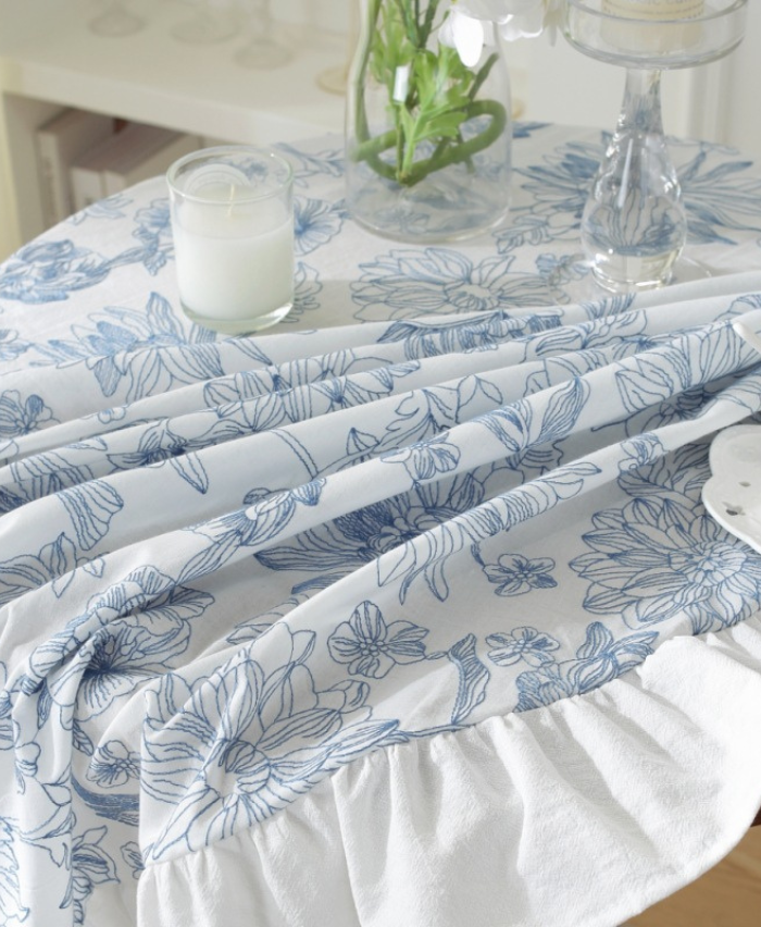 Eleanor Embroidered Round Tablecloth Floated Style