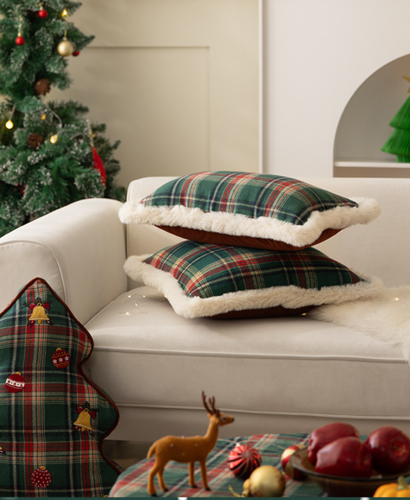 Green Checkered Christmas Pillow