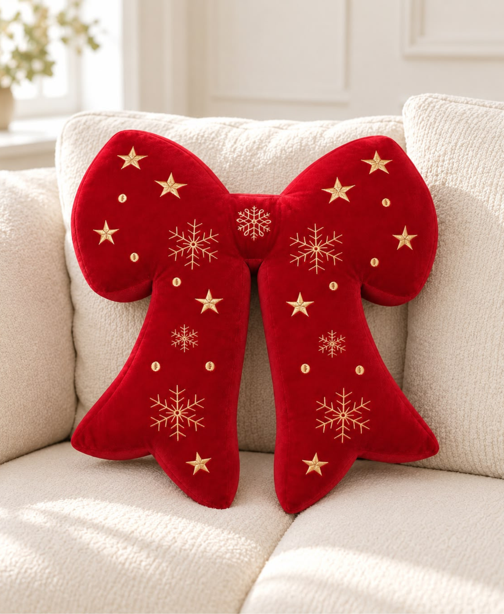 Snowflake Velvet Bow Cushion