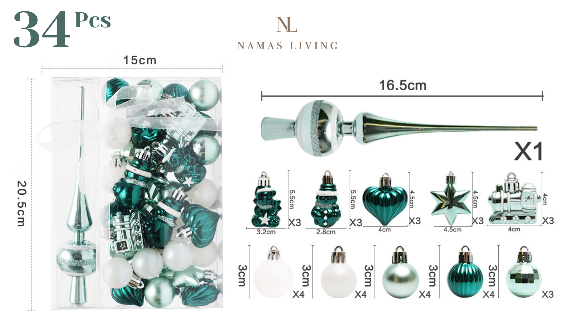 Acqua Christmas Tree Decorative Ornament Set