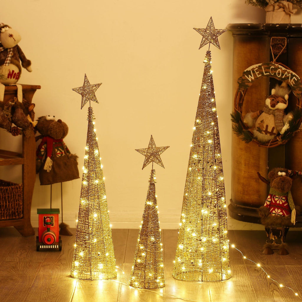 Illuminated Sparkle Iron Christmas Tree Set