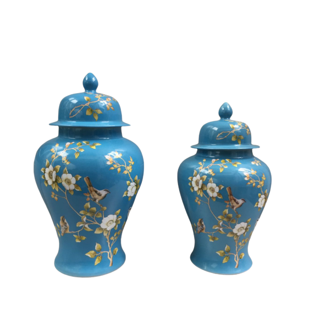 Chinoiserie premium ginger jar ceramic vase - Blue Flower
