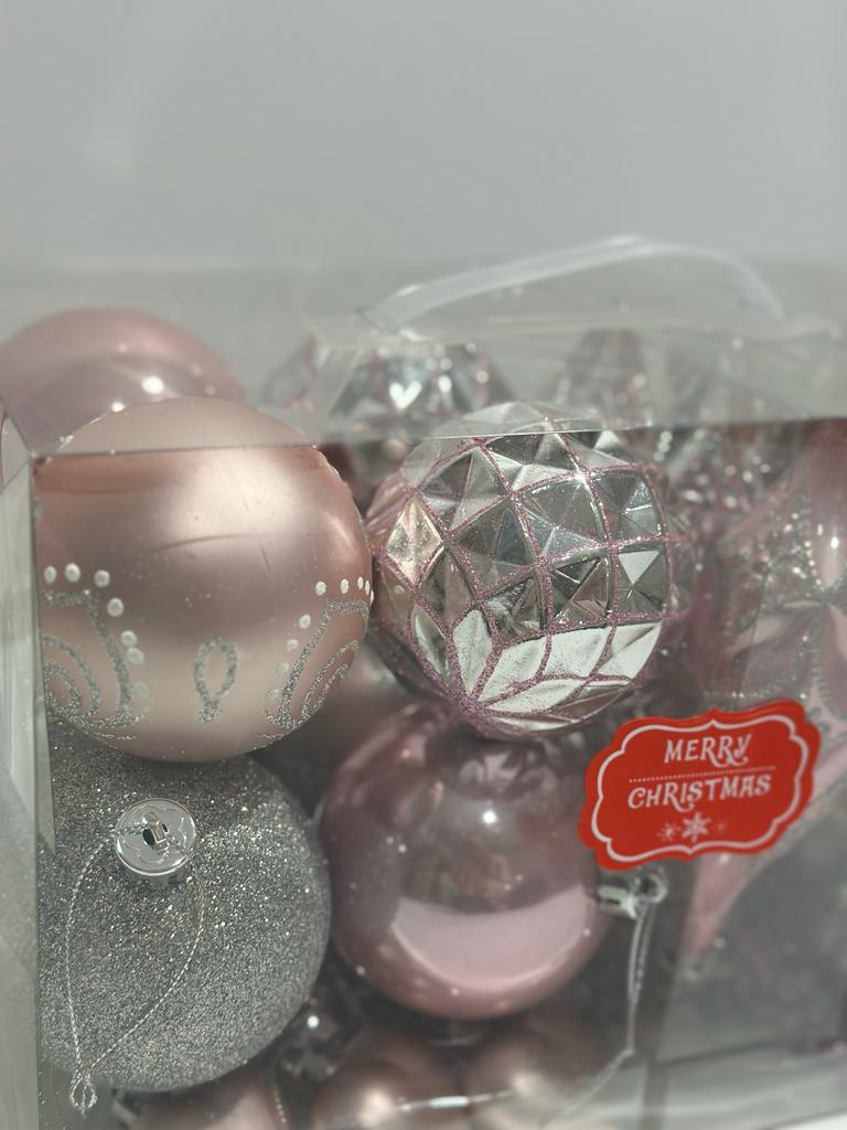 Christmas Pink & Silver Ornament Set Box