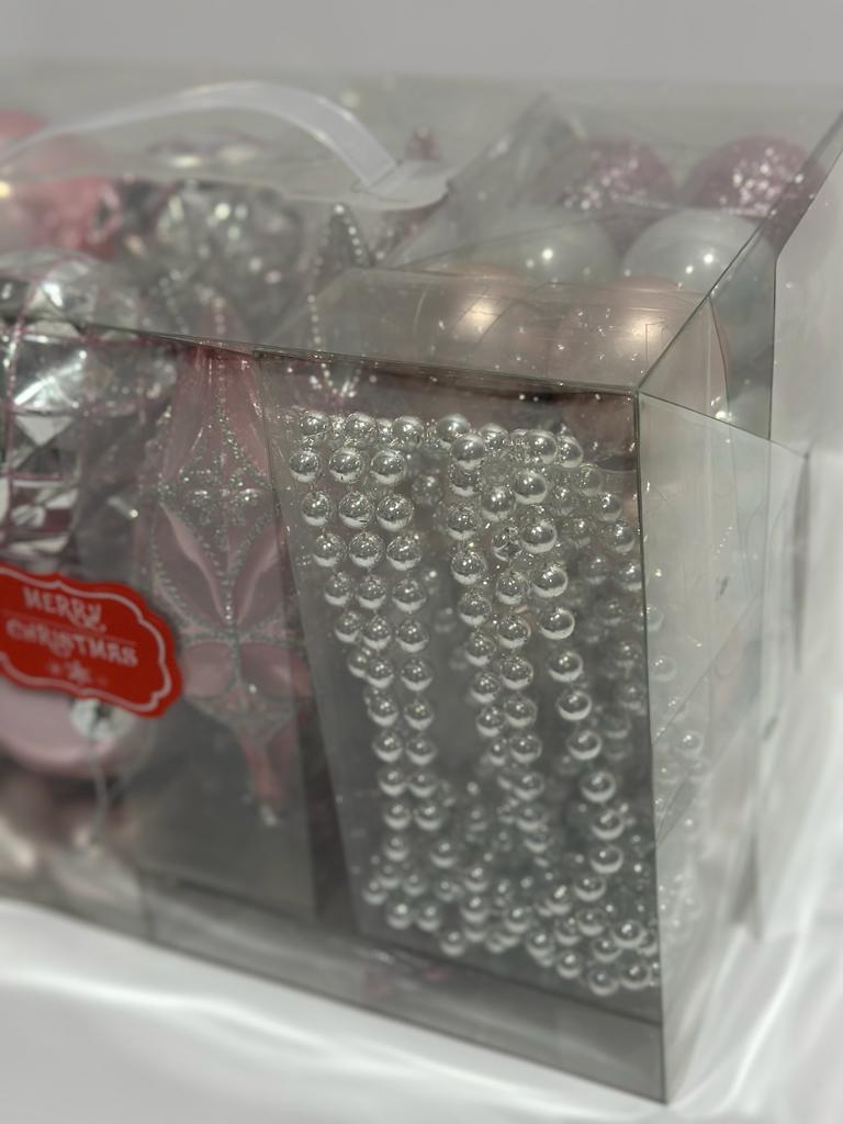 Christmas Pink & Silver Ornament Set Box