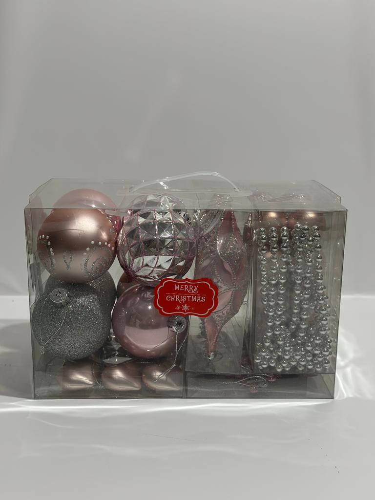 Christmas Pink & Silver Ornament Set Box