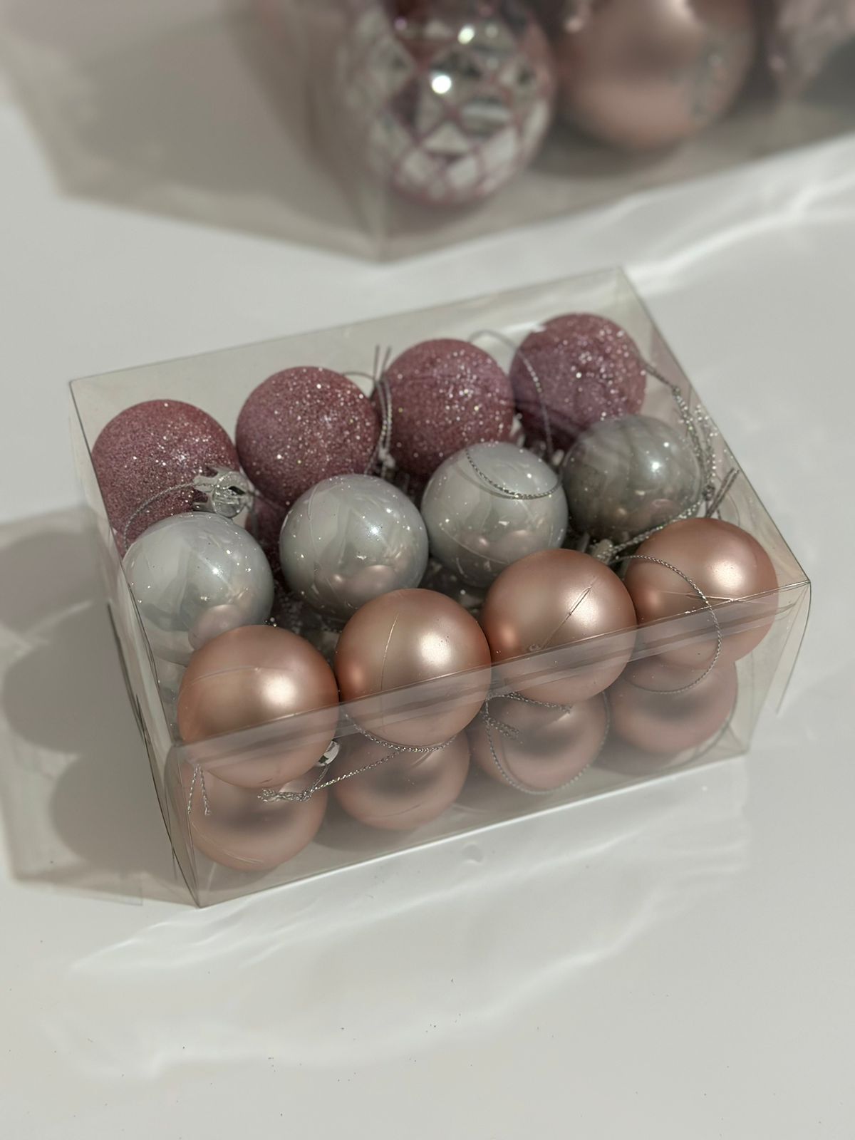 Christmas Pink & Silver Ornament Set Box
