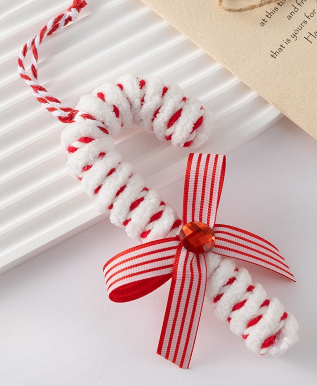 White Christmas Cane Ornament