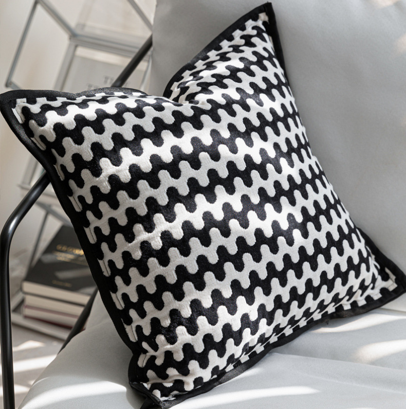 Modern Wave Black and White Pillow Case