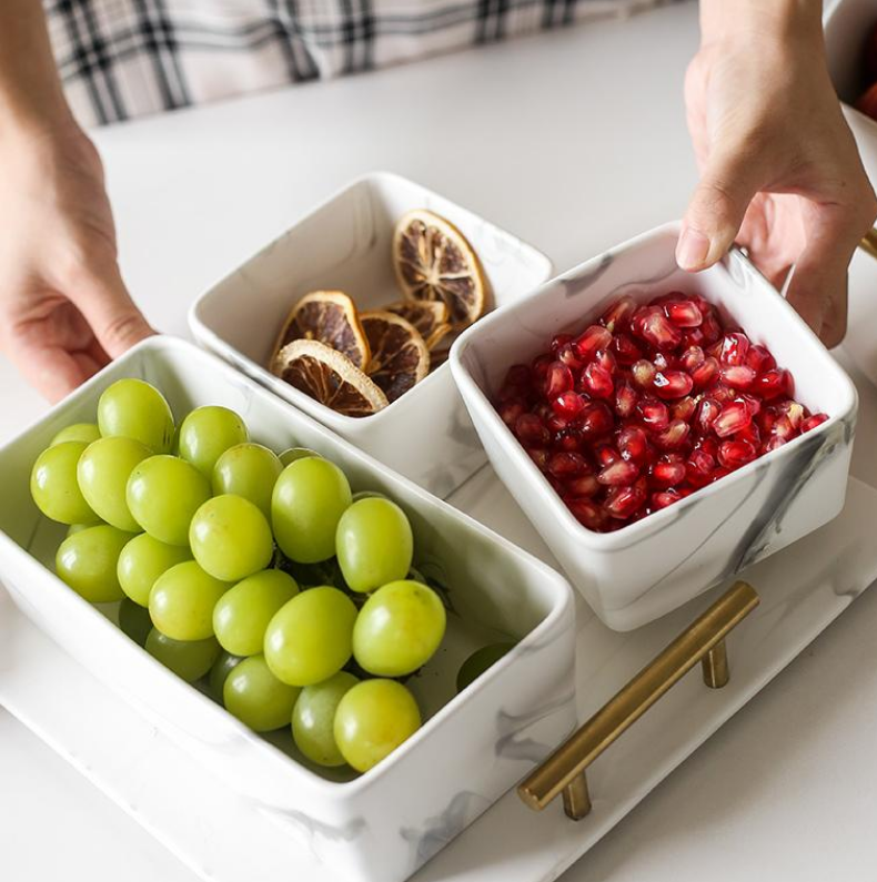 Marble condiment bowl set