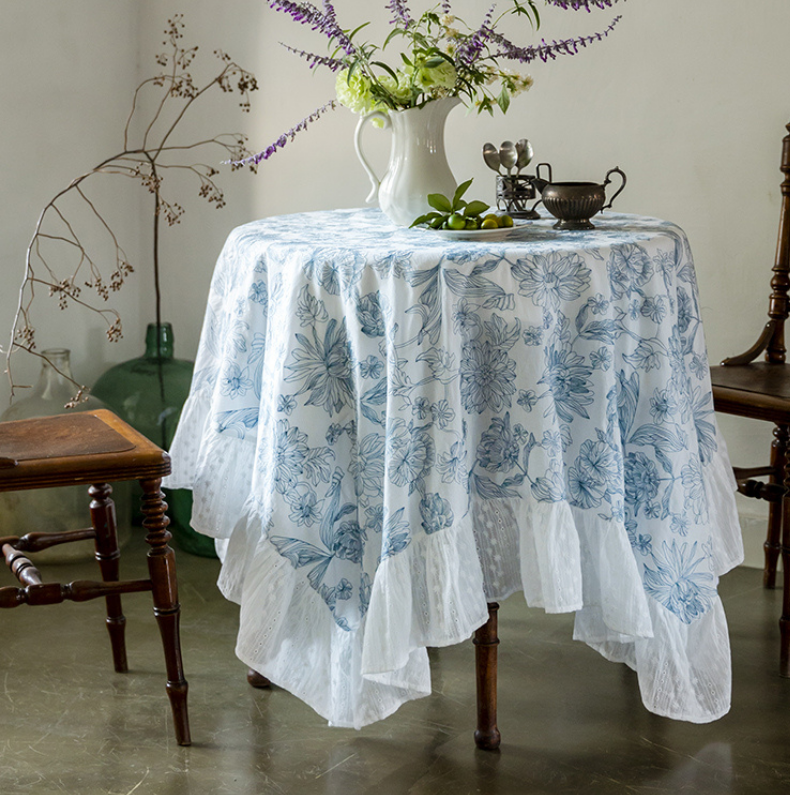 Eleanor Embroidered Round Tablecloth Floated Style