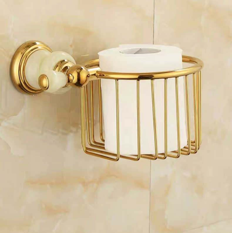 Copper and Beaded Stone Paper Towel Basket Holder