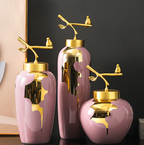 Pink Gingko Ginger Jar Vase Set