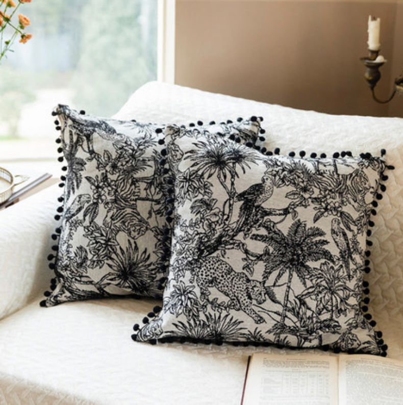 Black and White Embroidered Cushion Pillow Cover