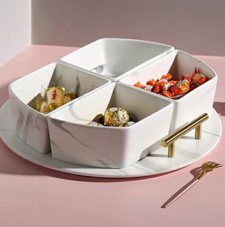 Marble condiment bowl set