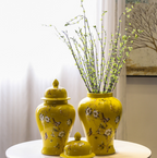 Chinoiserie premium ginger jar ceramic vase - Yellow