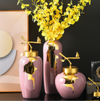 Pink Gingko Ginger Jar Vase Set