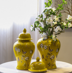 Chinoiserie premium ginger jar ceramic vase - Yellow