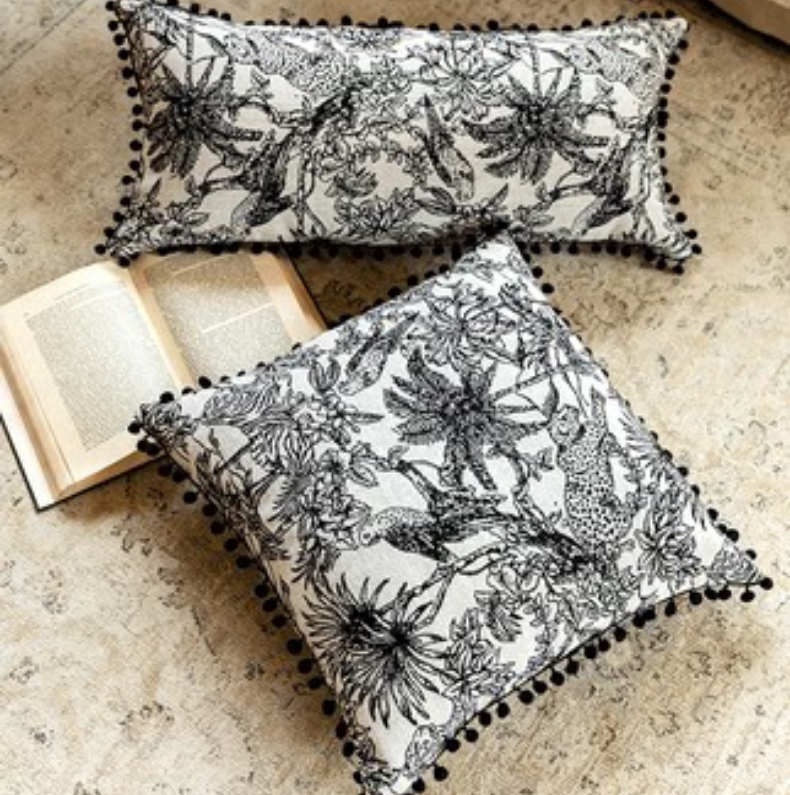 Black and White Embroidered Cushion Pillow Cover
