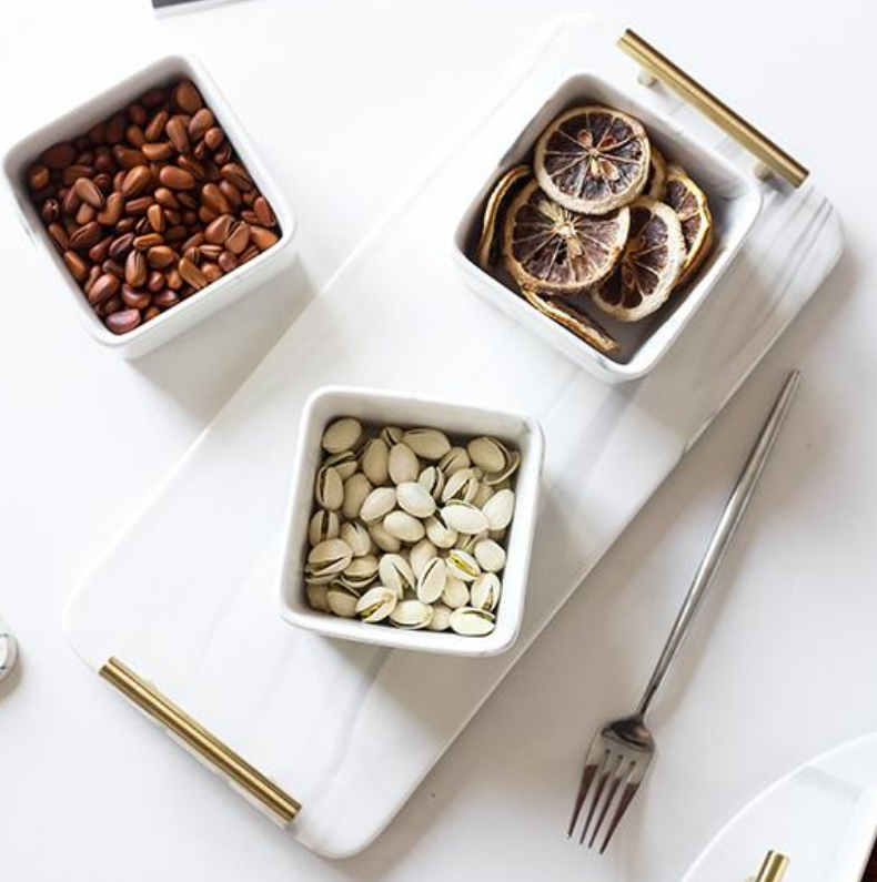 Marble condiment bowl set