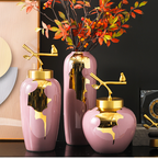 Pink Gingko Ginger Jar Vase Set