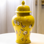Chinoiserie premium ginger jar ceramic vase - Yellow