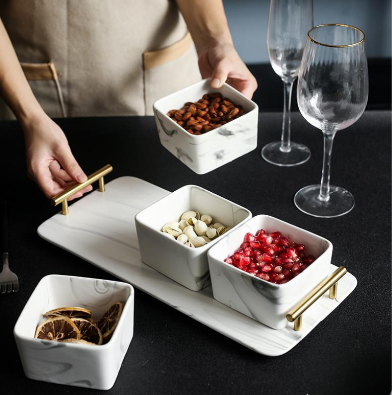 Marble condiment bowl set