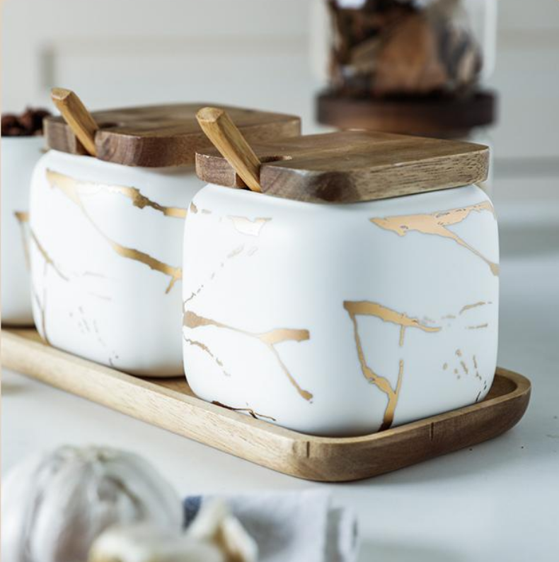 Marble seasoning jar set - Penyimpanan Bumbu