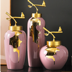 Pink Gingko Ginger Jar Vase Set
