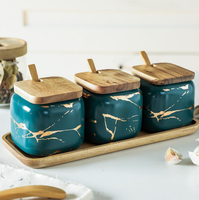 Marble seasoning jar set - Penyimpanan Bumbu