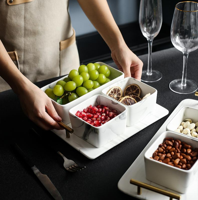 Marble condiment bowl set