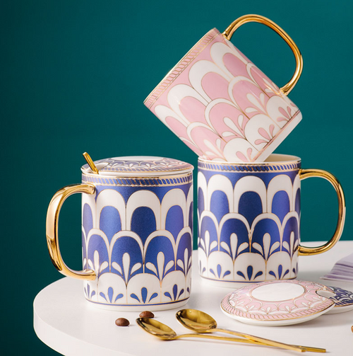 Blue and Pink Wavy Royale Drinking Mug