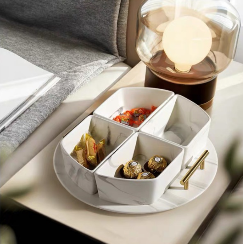Marble condiment bowl set