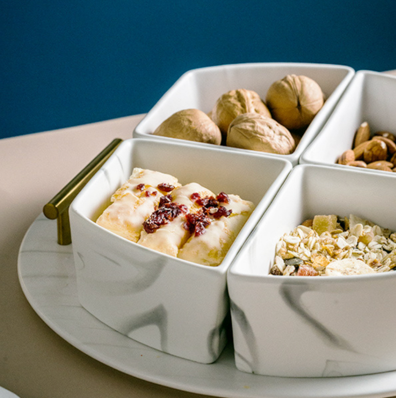 Marble condiment bowl set