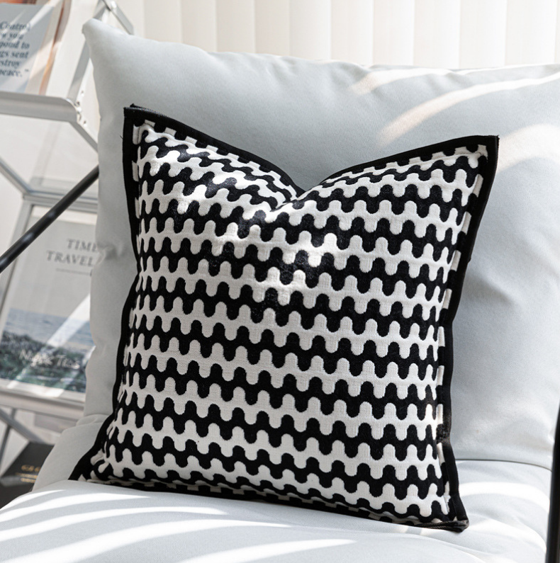 Modern Wave Black and White Pillow Case