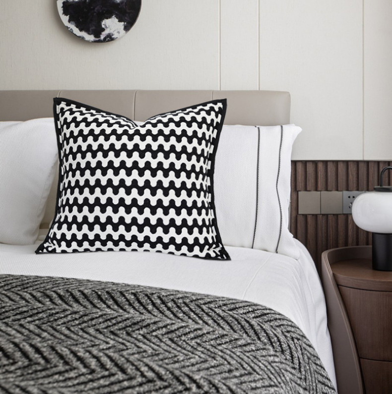 Modern Wave Black and White Pillow Case