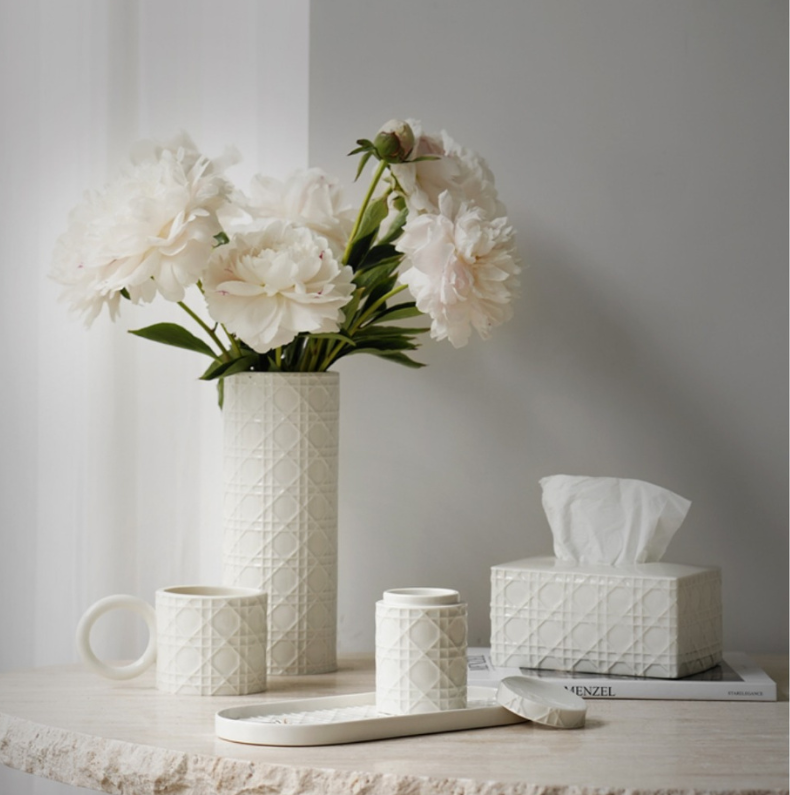 Cambon White Ceramic Vase