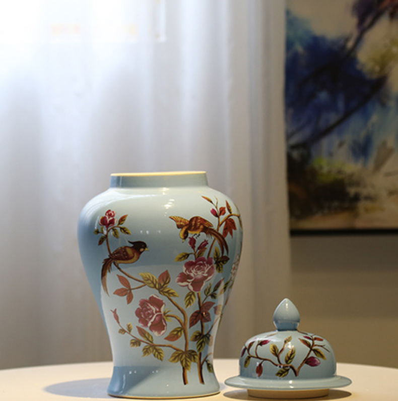 Chinoiserie premium ginger jar ceramic vase - Blue