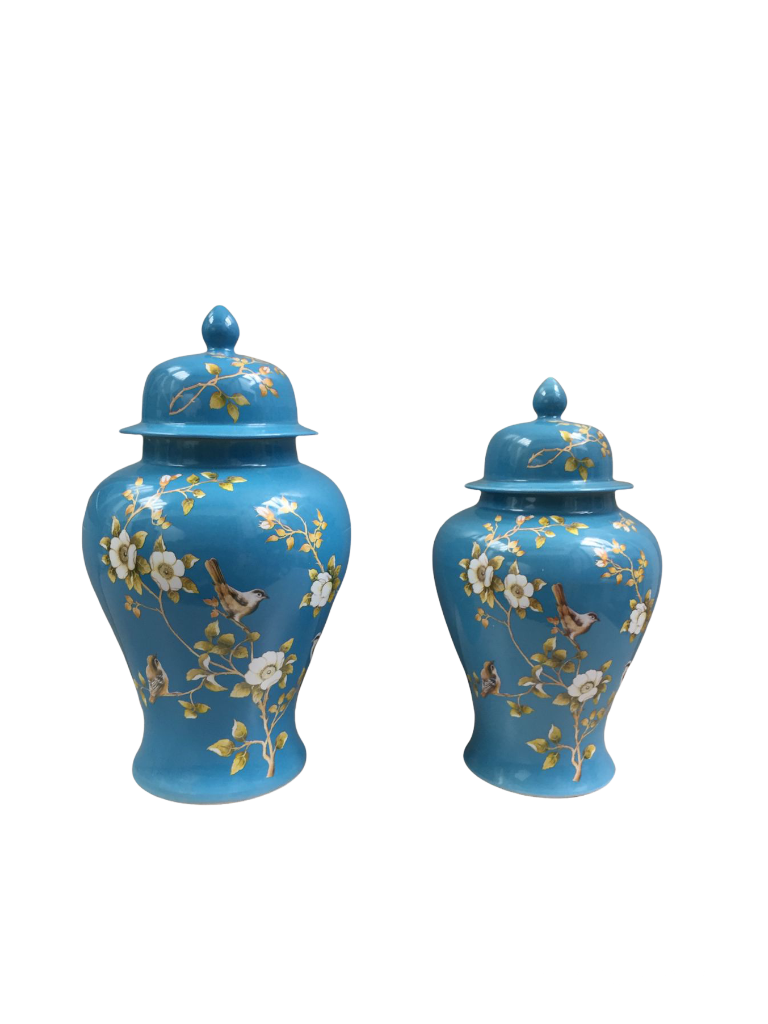 Chinoiserie premium ginger jar ceramic vase - Blue Flower