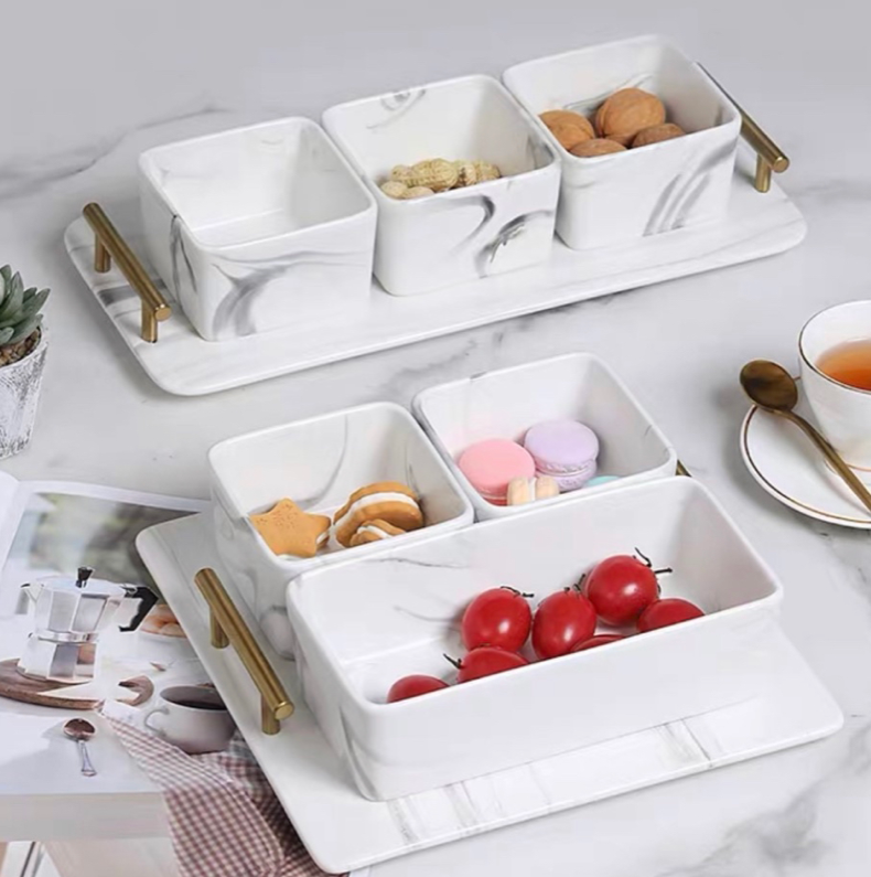 Marble condiment bowl set